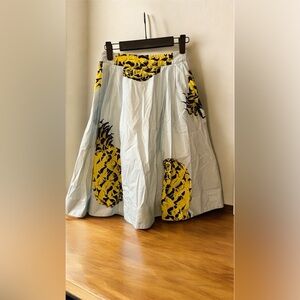 MSGM A-Line Skirt with Yellow Pineapple Print